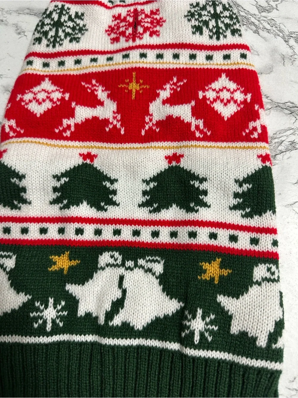 Holiday Knit Dog Sweater - Green & Red Festive Design Size S